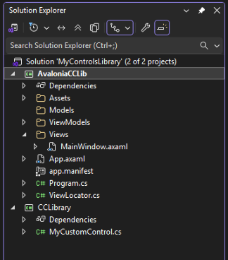 A screenshot of a solution containing two projects in Visual Studio.