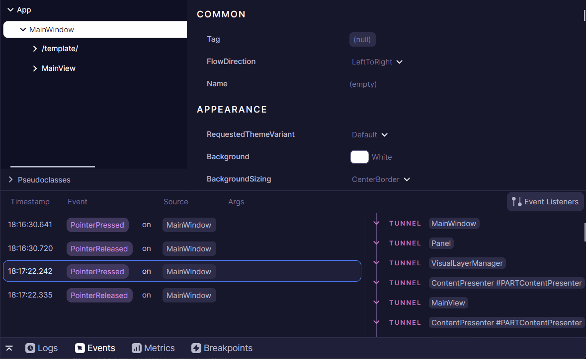 Application Events Tool | Avalonia Docs