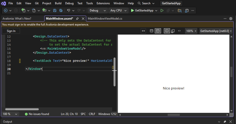 演示 Avalonia XAML 预览器测试的屏幕截图。